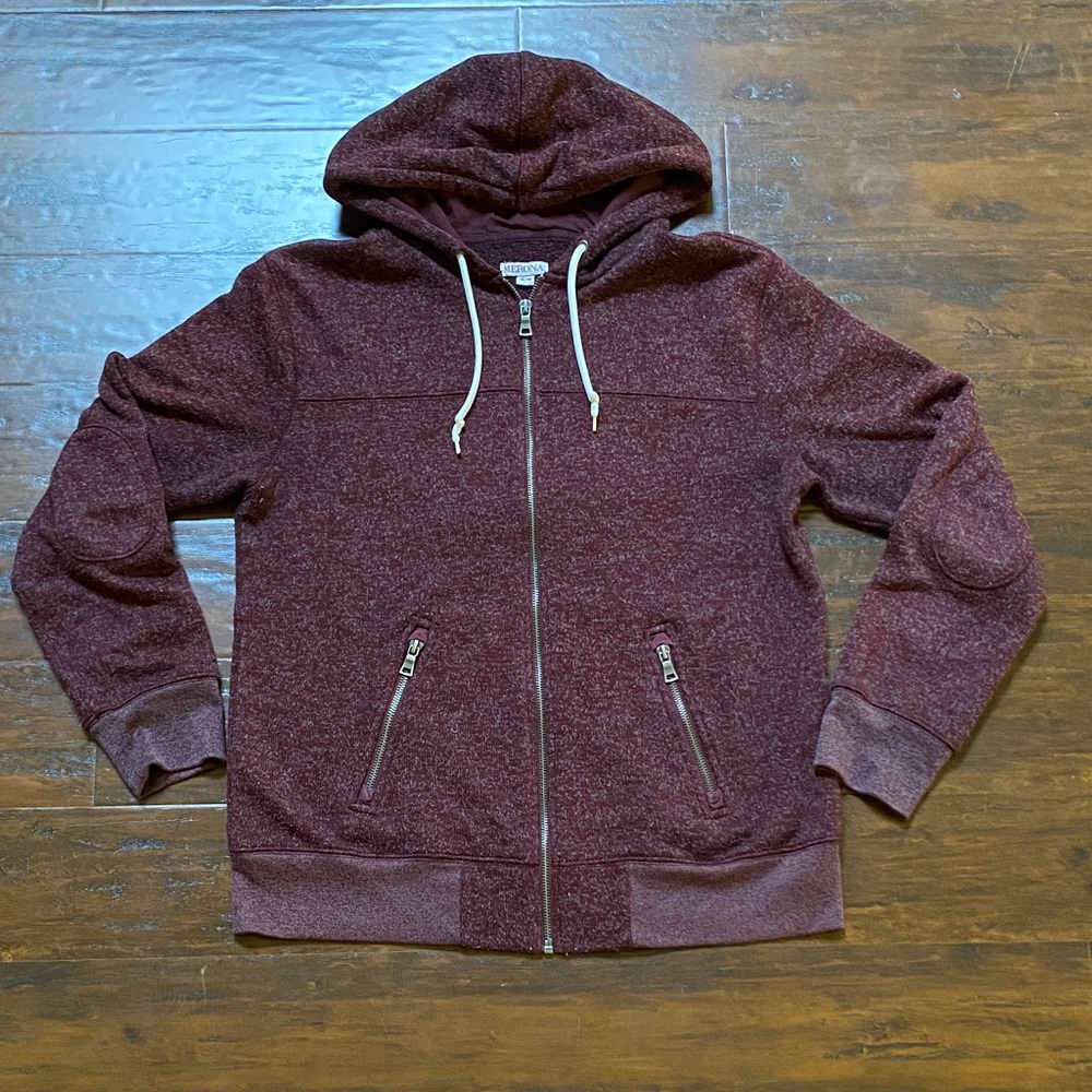 Merona Men’s Burgundy Zip-Up Hoodie Sweater Size M